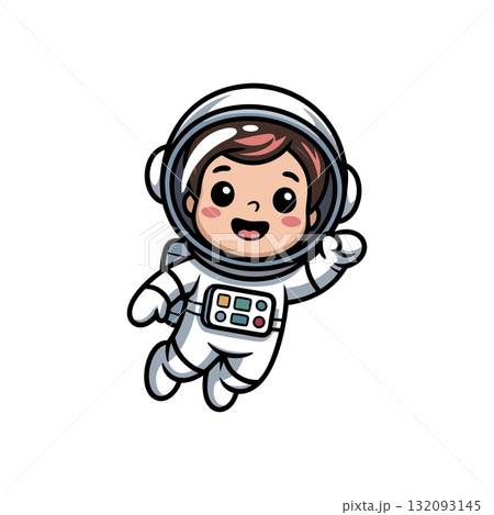 Cute Cartoon Boy Astronaut Floating in Space, Design for Kids Illustration 132093145
