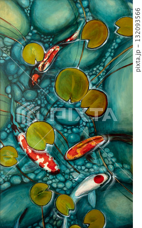 goldfish in the lake, oil painting, handmade 132093566