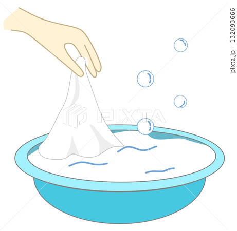 Hand washing clothes with basin 132093666