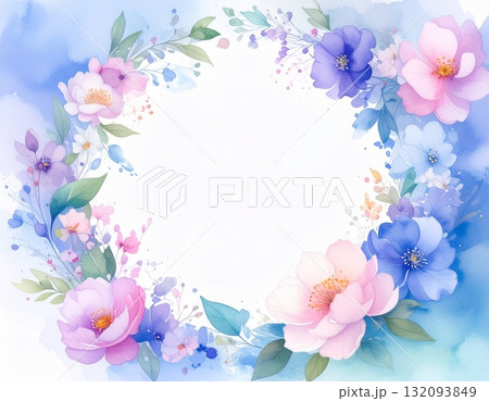 花の円形フレーム・水彩画タッチ(AI生成画像) 花の円形フレーム・水彩画タッチ(AI生成画像) 132093849