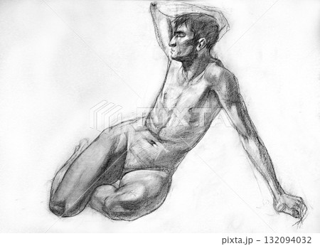 human's figure, pencil drawing illustration, sketch 132094032