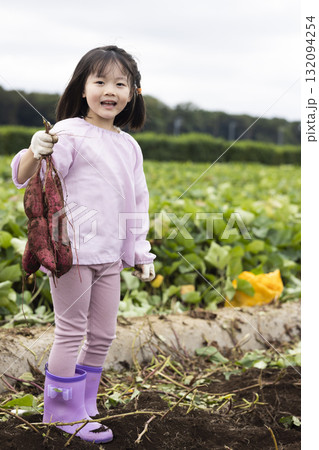 サツマイモを収穫するかわいい女の子 132094254