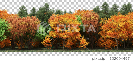 forest line with shadows under the trees, isolated on transparent background, 3D illustration, cg render 132094497