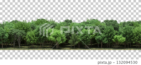 forest line with shadows under the trees, isolated on transparent background, 3D illustration, cg render 132094530
