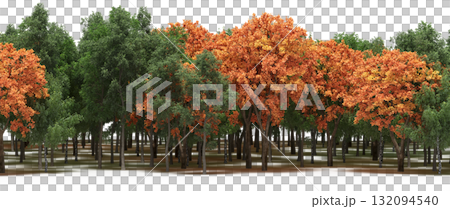 forest line with shadows under the trees, isolated on transparent background, 3D illustration, cg render 132094540