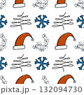 Festive holiday pattern with santa hats, blue snowflakes, and christmas lights 132094730