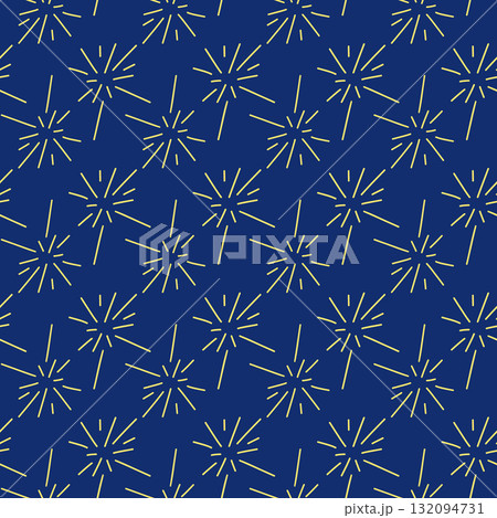 Seamless navy blue pattern with geometric yellow firework-like lines on dark 132094731