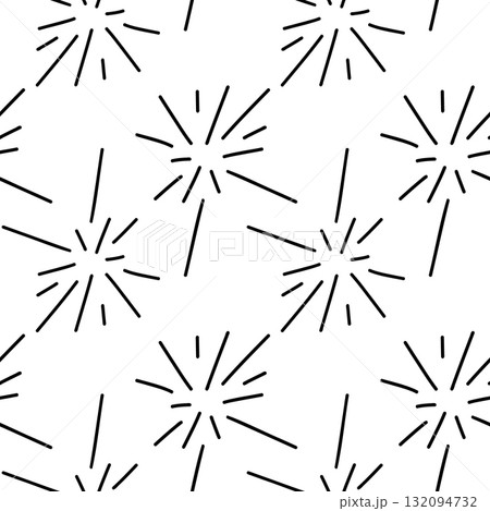 Seamless black and white firework pattern with abstract lines on white 132094732