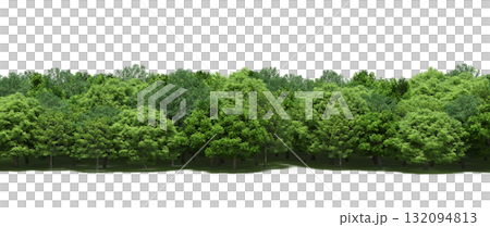 forest line with shadows under the trees, isolated on transparent background, 3D illustration, cg render 132094813