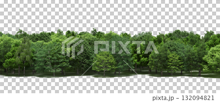 forest line with shadows under the trees, isolated on transparent background, 3D illustration, cg render 132094821
