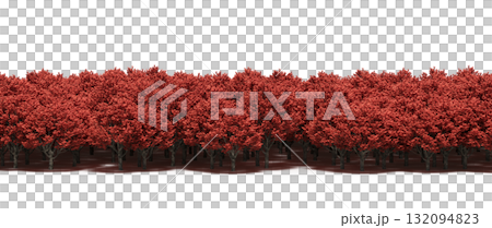 forest line with shadows under the trees, isolated on transparent background, 3D illustration, cg render 132094823