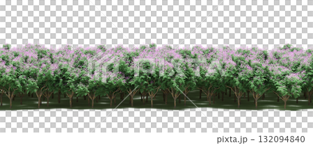 forest line with shadows under the trees, isolated on transparent background, 3D illustration, cg render 132094840