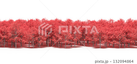 forest line with shadows under the trees, isolated on transparent background, 3D illustration, cg render 132094864