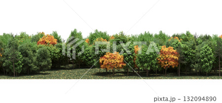forest line with shadows under the trees, isolated on transparent background, 3D illustration, cg render 132094890