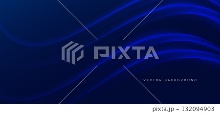 Abstract modern geometric blue glowing curve lines on dark blue background 132094903