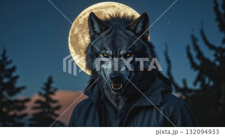 Mighty werewolf, Halloween horror scene background 132094933