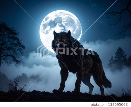 Mighty werewolf, Halloween horror scene background Mighty werewolf, Halloween horror scene background 132095068