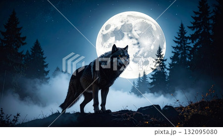 Mighty werewolf, Halloween horror scene background 132095080