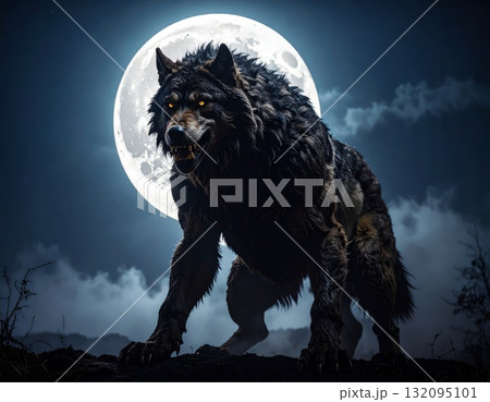 Mighty werewolf, Halloween horror scene background Mighty werewolf, Halloween horror scene background 132095101