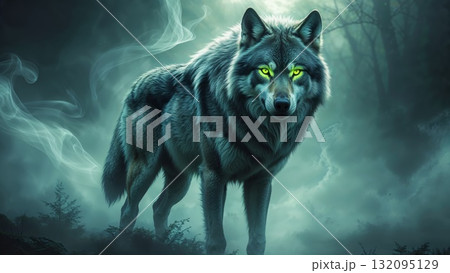 Mighty werewolf, Halloween horror scene background 132095129