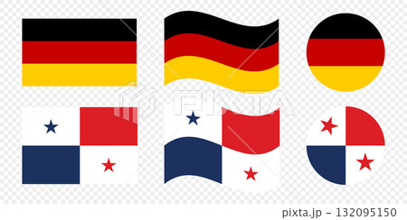 German and Panamanian Flags in Various Shapes and Styles. 132095150