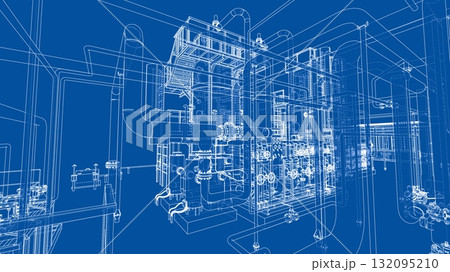 Complex Industrial Blueprint. Vector Complex Industrial Blueprint. Vector 132095210