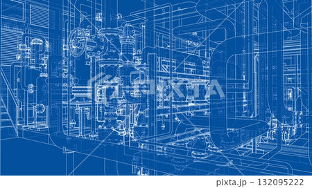 Complex Industrial Blueprint. Vector Complex Industrial Blueprint. Vector 132095222