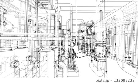 Complex Industrial Pipe Network Blueprint. Vector Complex Industrial Pipe Network Blueprint. Vector 132095238