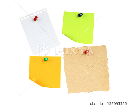 Collection of Blank Sheets of paper for notes pinned by pin, isolated on transparent background Collection of Blank Sheets of paper for notes pinned by pin, isolated on transparent background 132095536