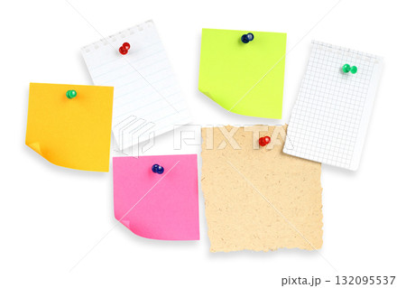 Collection of Blank Sheets of paper for notes pinned by pin, isolated on transparent background Collection of Blank Sheets of paper for notes pinned by pin, isolated on transparent background 132095537