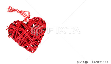Red decorative woven heart symbolizing love and romance, with copy space for text or design, isolated on a transparent background Red decorative woven heart symbolizing love and romance, with copy space for text or design, isolated on a transparent background 132095543