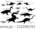モササウルスなど太古の海生爬虫類や魚竜類　シルエットセット 132096391