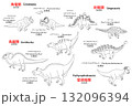 トリケラトプスなど角竜類の恐竜達　線画のセット 132096394