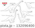 ブラキオサウルスなど竜脚類の恐竜達　線画のセット 132096400