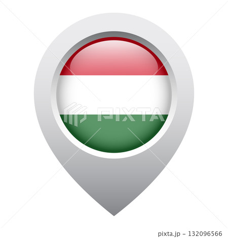 map pointer icon with glossy round flag of Hungary map pointer icon with glossy round flag of Hungary 132096566