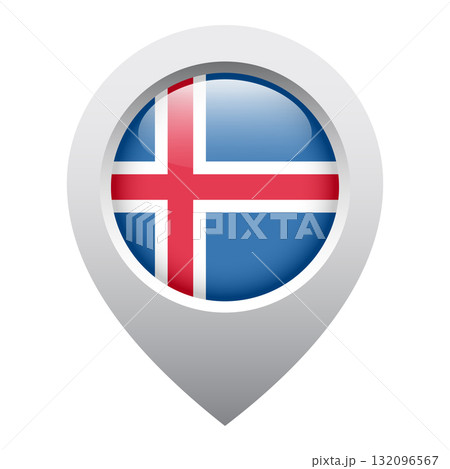 map pointer icon with glossy round flag of Iceland map pointer icon with glossy round flag of Iceland 132096567