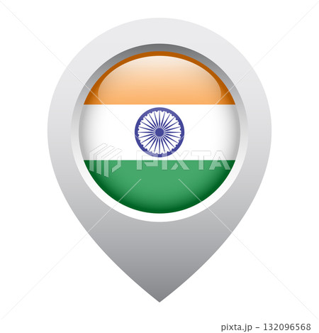 map pointer icon with glossy round flag of India map pointer icon with glossy round flag of India 132096568