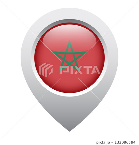 map pointer icon with glossy round flag of Morocco 132096594
