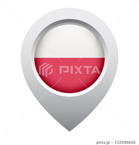 map pointer icon with glossy round flag of Poland 132096608