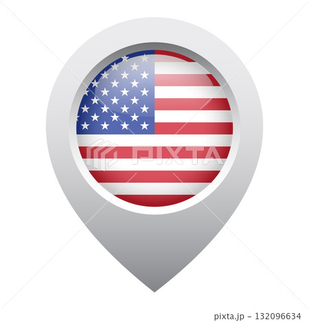 map pointer icon with glossy round flag of USA map pointer icon with glossy round flag of USA 132096634