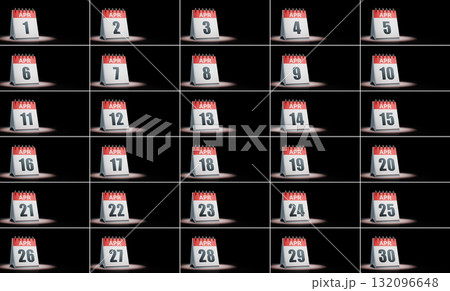 April Calendar Days Set Spotlighted on Black Background April Calendar Days Set Spotlighted on Black Background 132096648