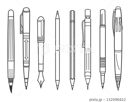シンプルなペンの線画イラストセット 132096822