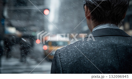 雪が降る中出勤する日本人男性 雪が降る中出勤する日本人男性 132096945
