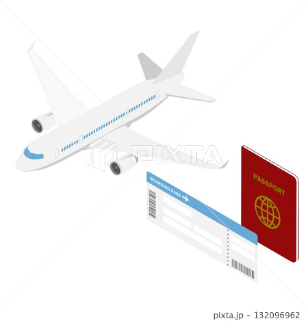 飛行機とパスポートと航空券・アイソメトリック 132096962