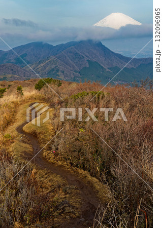 箱根・明神ヶ岳稜線から見る富士山と金時山 132096965