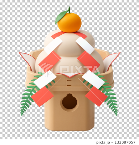 Kagami mochi 插圖逼真的 3D 132097057