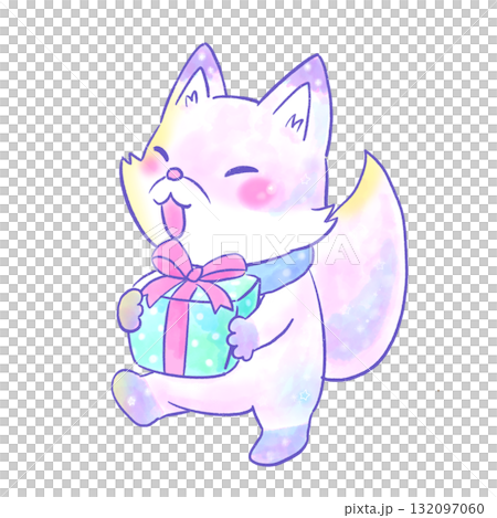 水彩畫：一隻帶著禮物散步的狐狸 132097060