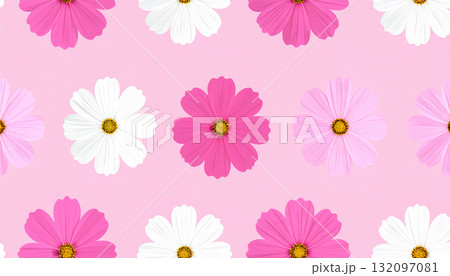 コスモスの花が並ぶパターン背景 132097081