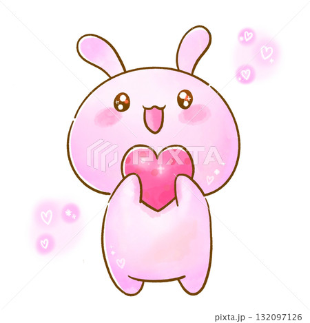 平成ファンシー風うさぎ・笑顔でハートを抱くかわいいピンクのうさぎ（子ども向け・保育・メンタルヘルス） 132097126