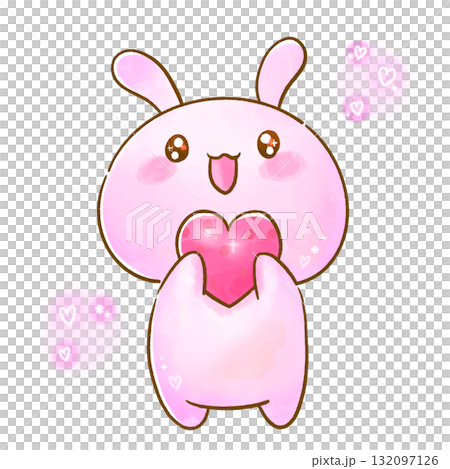 平成ファンシー風うさぎ・笑顔でハートを抱くかわいいピンクのうさぎ（子ども向け・保育・メンタルヘルス） 132097126
